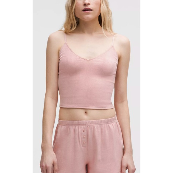 Lululemon Cotton Pointelle Cropped Cami Tank Top Pink Haze Adjustable Medium NWT - Picture 1 of 11